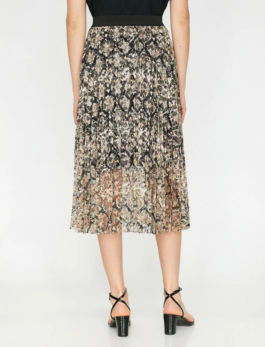 11953 Fawn Snake Patterned Midi Skirt