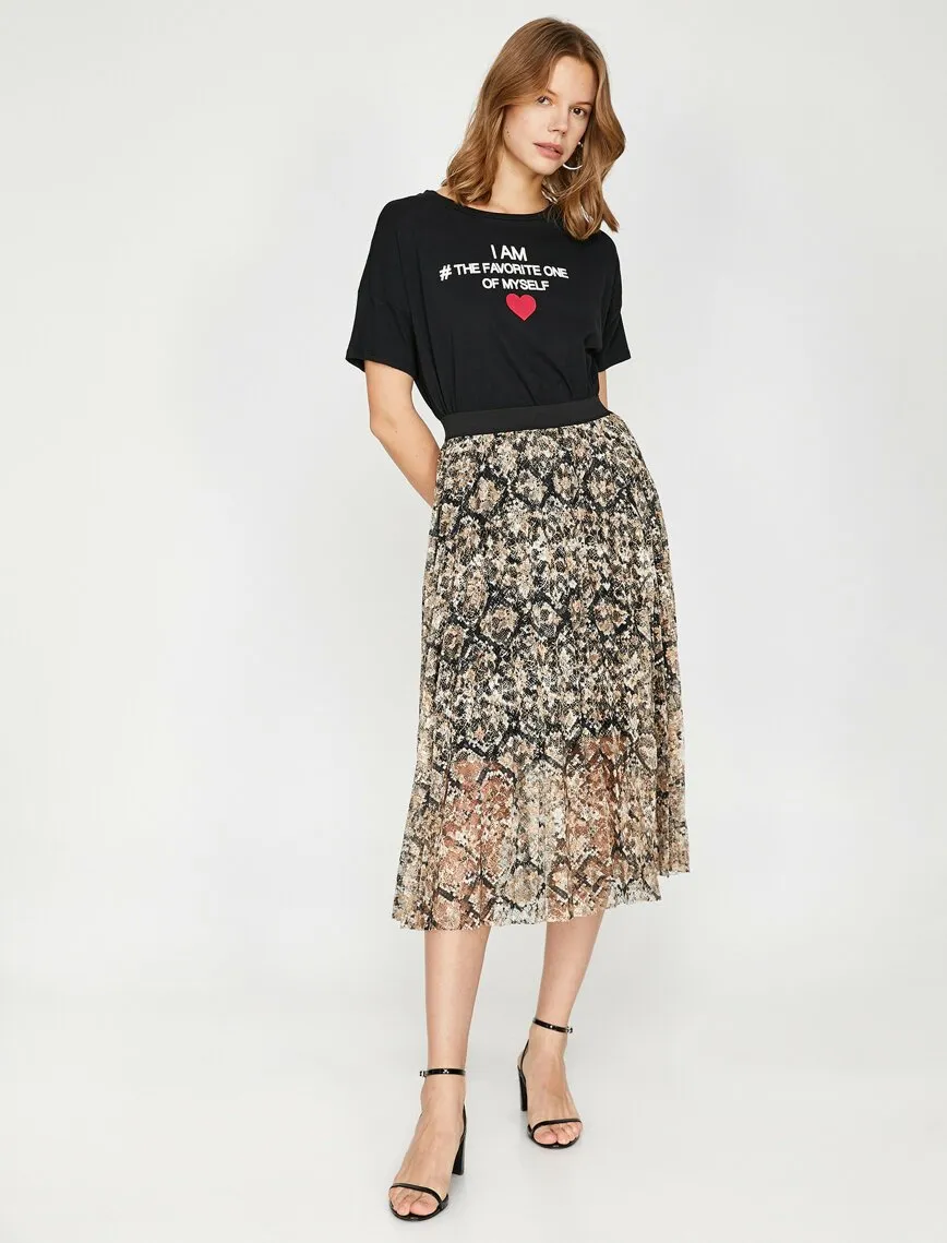 11953 Fawn Snake Patterned Midi Skirt