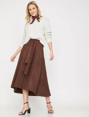 11961 Brown Tie Waist Midi Skirt