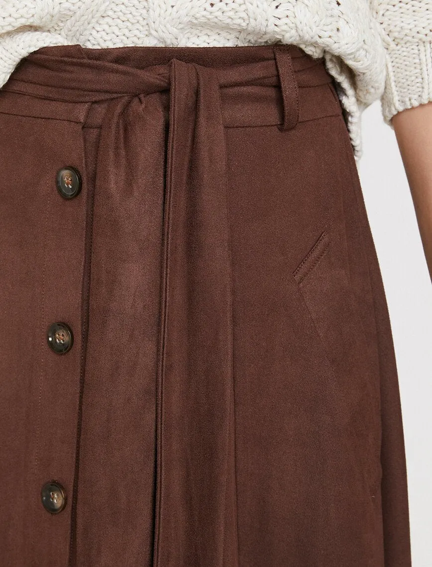 11961 Brown Tie Waist Midi Skirt