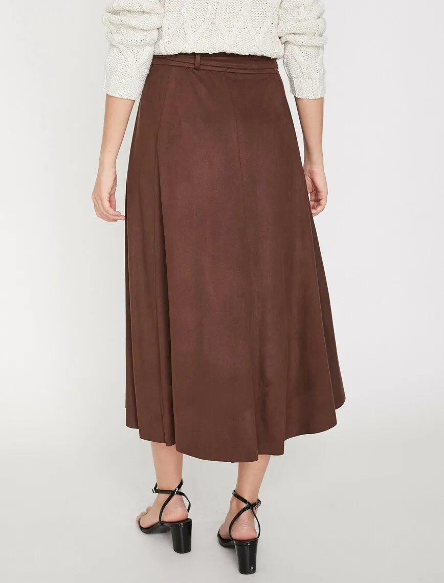 11961 Brown Tie Waist Midi Skirt