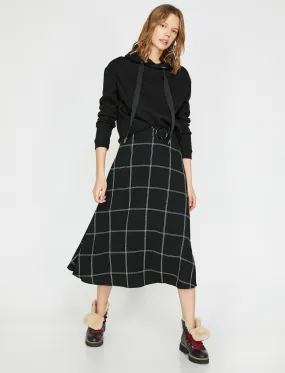 12012 Black Check Midi Skirt