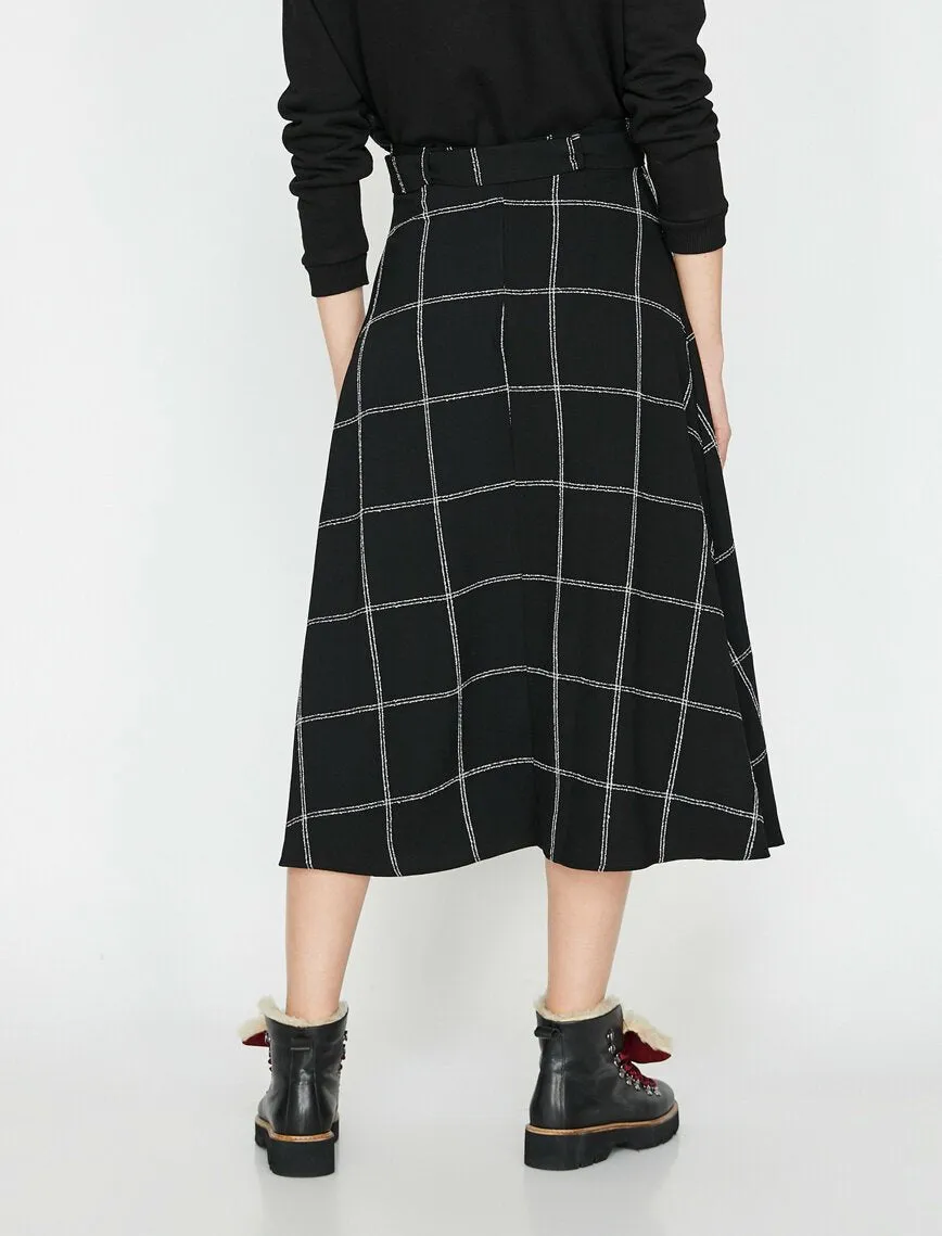 12012 Black Check Midi Skirt