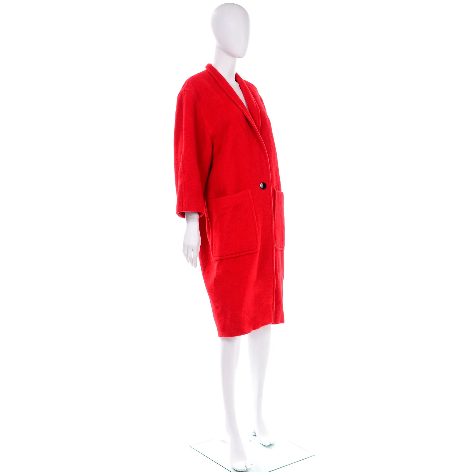 1980s Escada Vintage Red Alpaca Mohair Wool Coat With Pockets