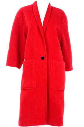 1980s Escada Vintage Red Alpaca Mohair Wool Coat With Pockets