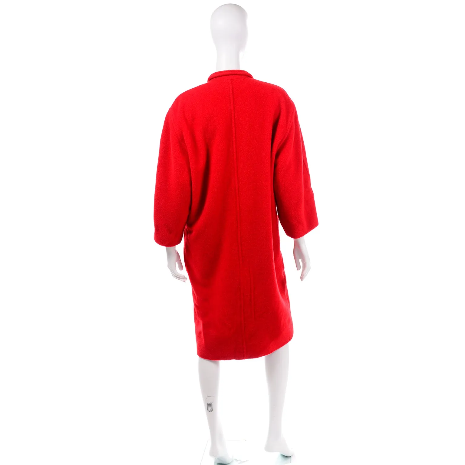 1980s Escada Vintage Red Alpaca Mohair Wool Coat With Pockets