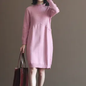 2021 winter pink rabbit woolen blended sweater dresses loose vintage knit dress