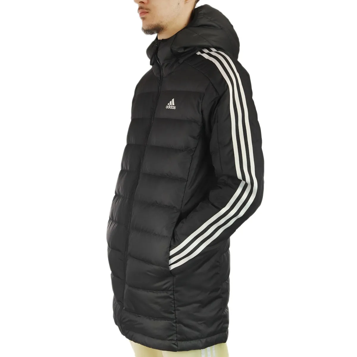 Adidas Essential 3-Stripes Light Hooded Daunen Parka Winter Jacke HZ8522 - schwarz-weiss