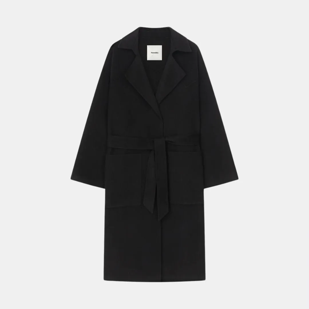 Alamo Double Wool Oversized Robe Coat (Black)