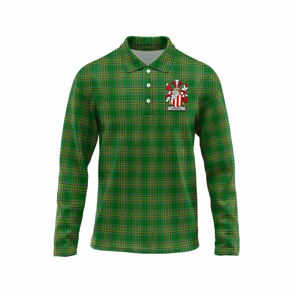 Apsley Irish Clan Tartan Long Sleeve Polo Shirt with Coat of Arms