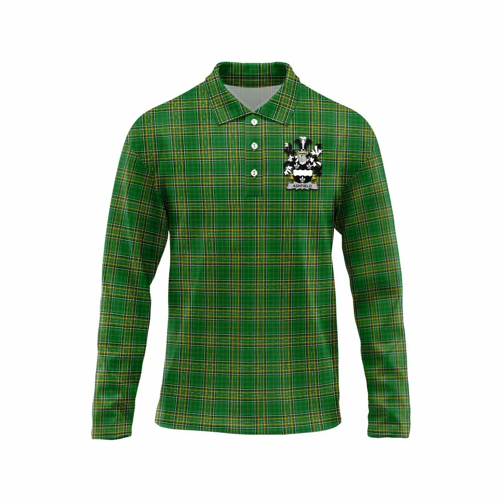 Ashfield Irish Clan Tartan Long Sleeve Polo Shirt with Coat of Arms