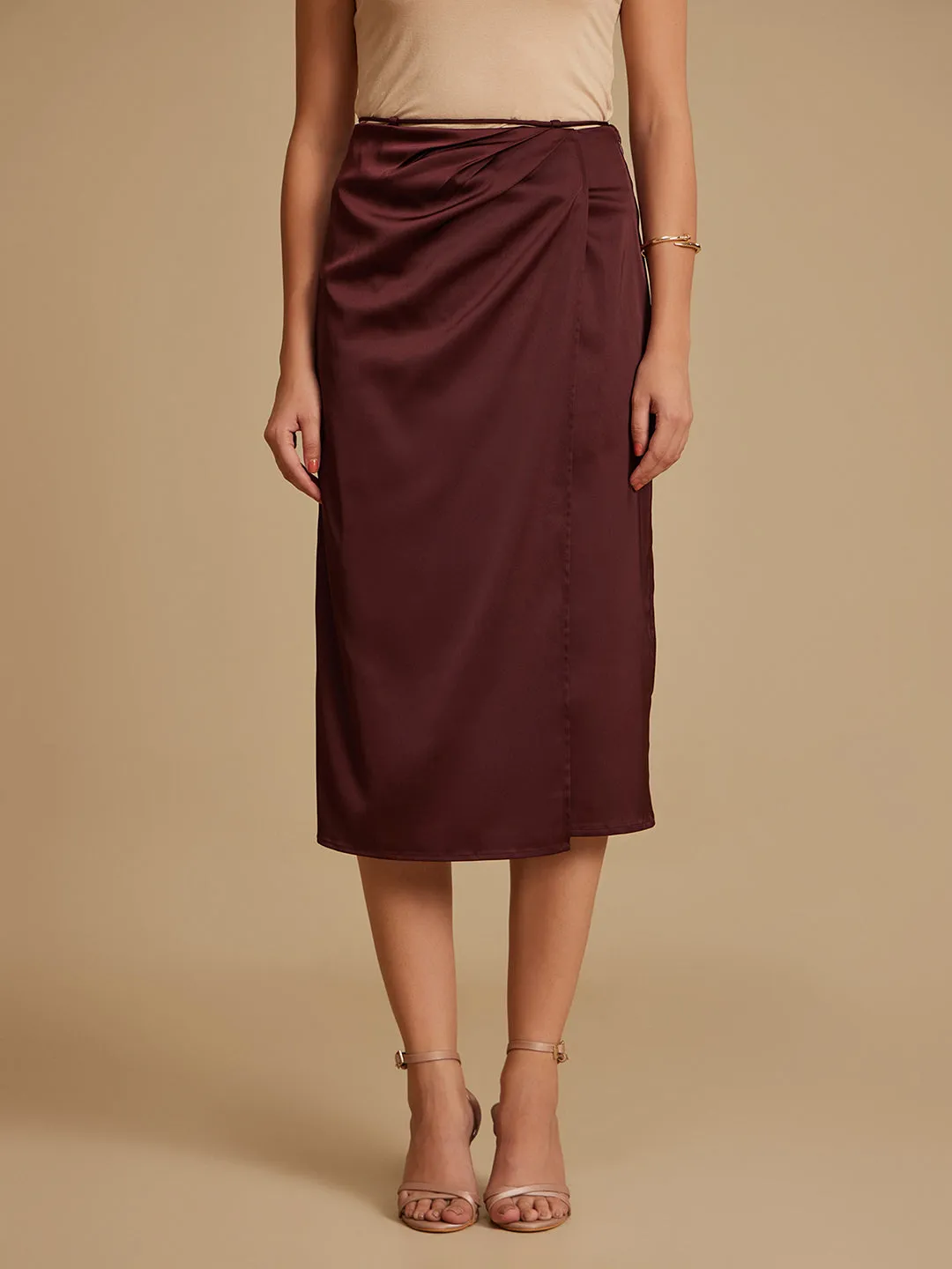 Ashton Wine Solid Midi Skirt