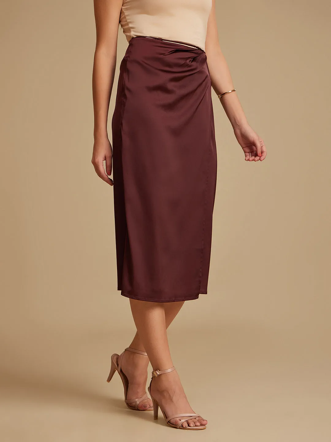 Ashton Wine Solid Midi Skirt