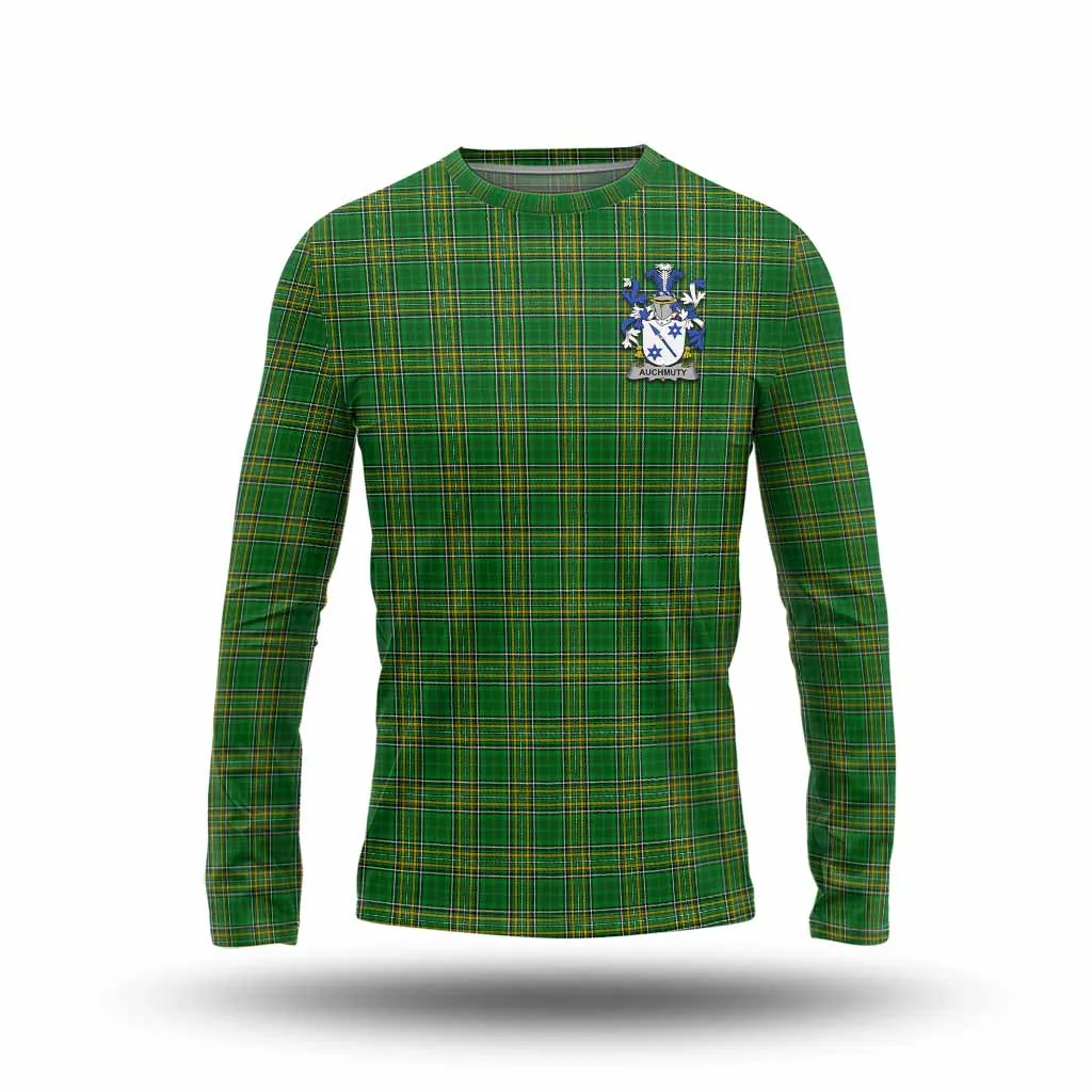 Auchmuty Irish Clan Tartan Long Sleeve T-Shirt with Coat of Arms