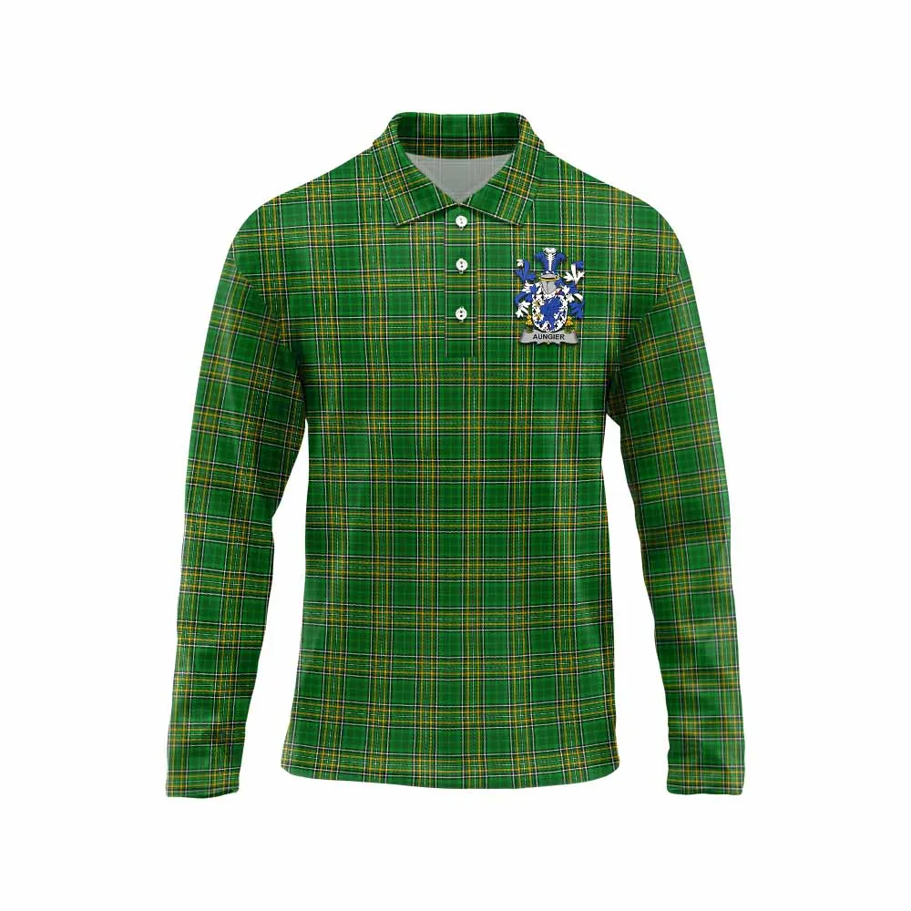 Aungier Irish Clan Tartan Long Sleeve Polo Shirt with Coat of Arms