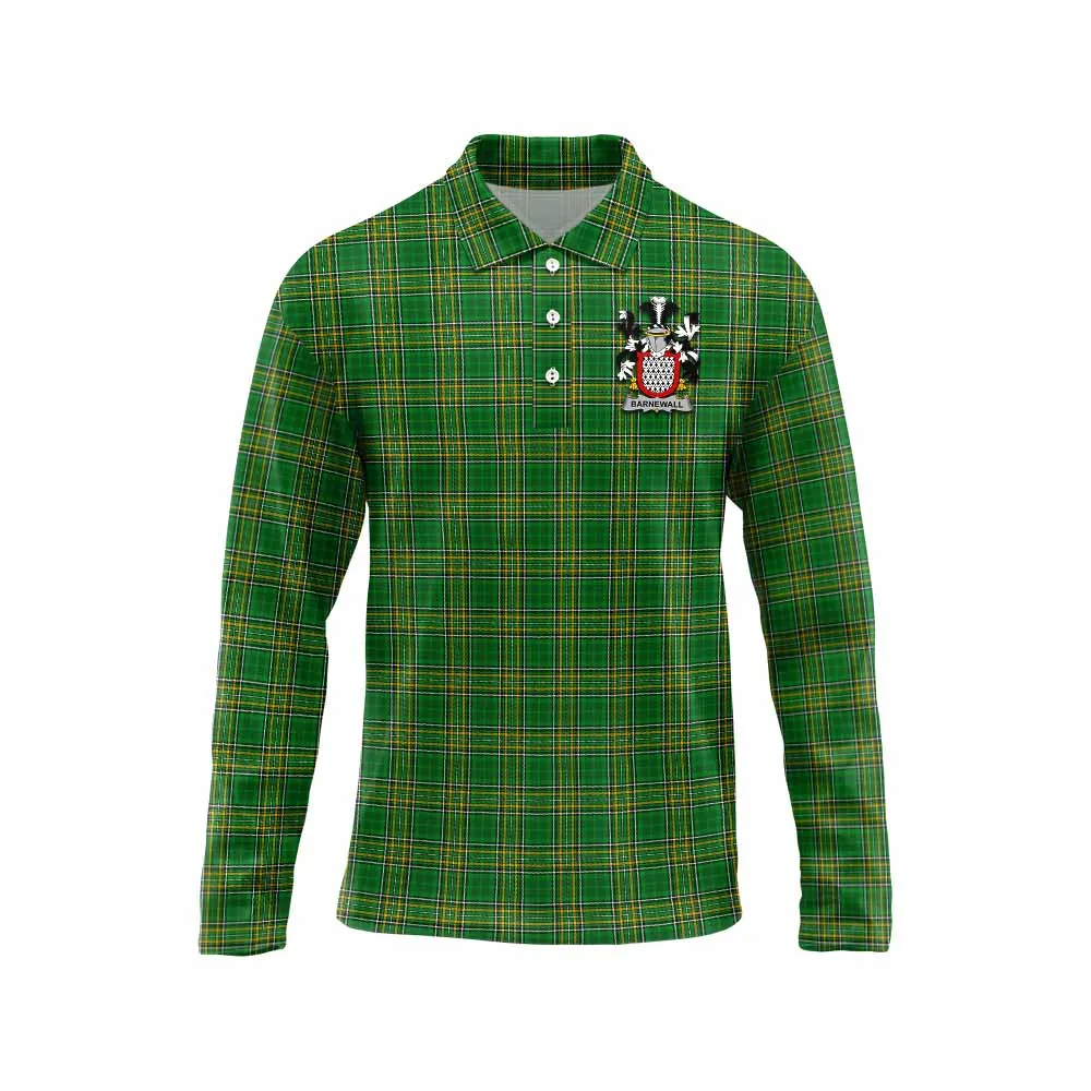 Barnewall Irish Clan Tartan Long Sleeve Polo Shirt with Coat of Arms