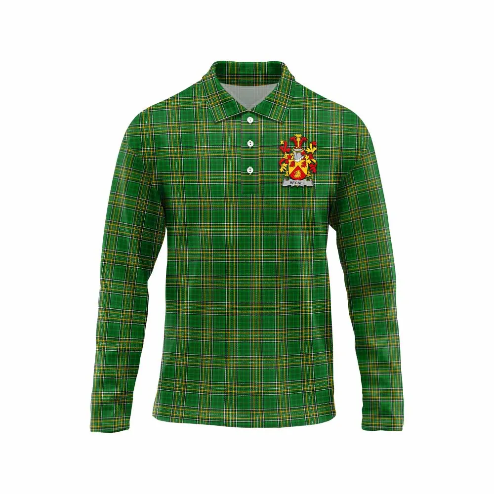 Becket Irish Clan Tartan Long Sleeve Polo Shirt with Coat of Arms