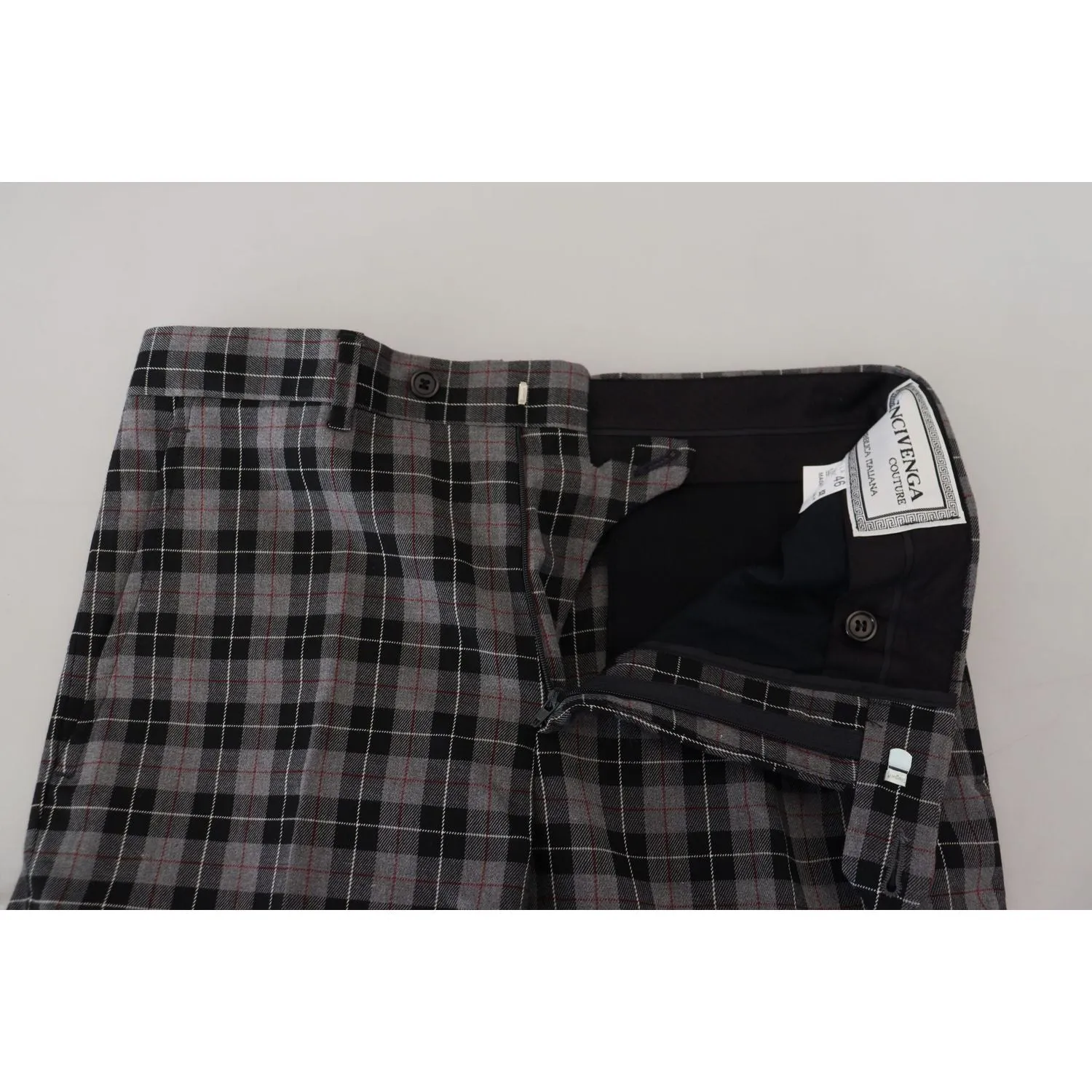 BENCIVENGA Elegant Gray Checked Gentleman's Chinos