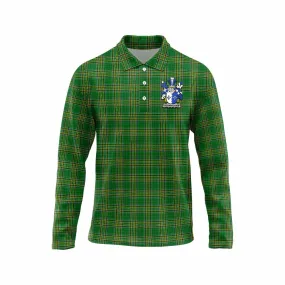 Bermingham Irish Clan Tartan Long Sleeve Polo Shirt with Coat of Arms