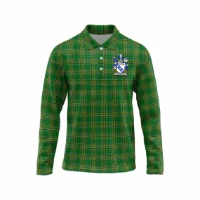 Bernard Irish Clan Tartan Long Sleeve Polo Shirt with Coat of Arms