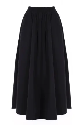 Black Elastic Waist Midi Skirt