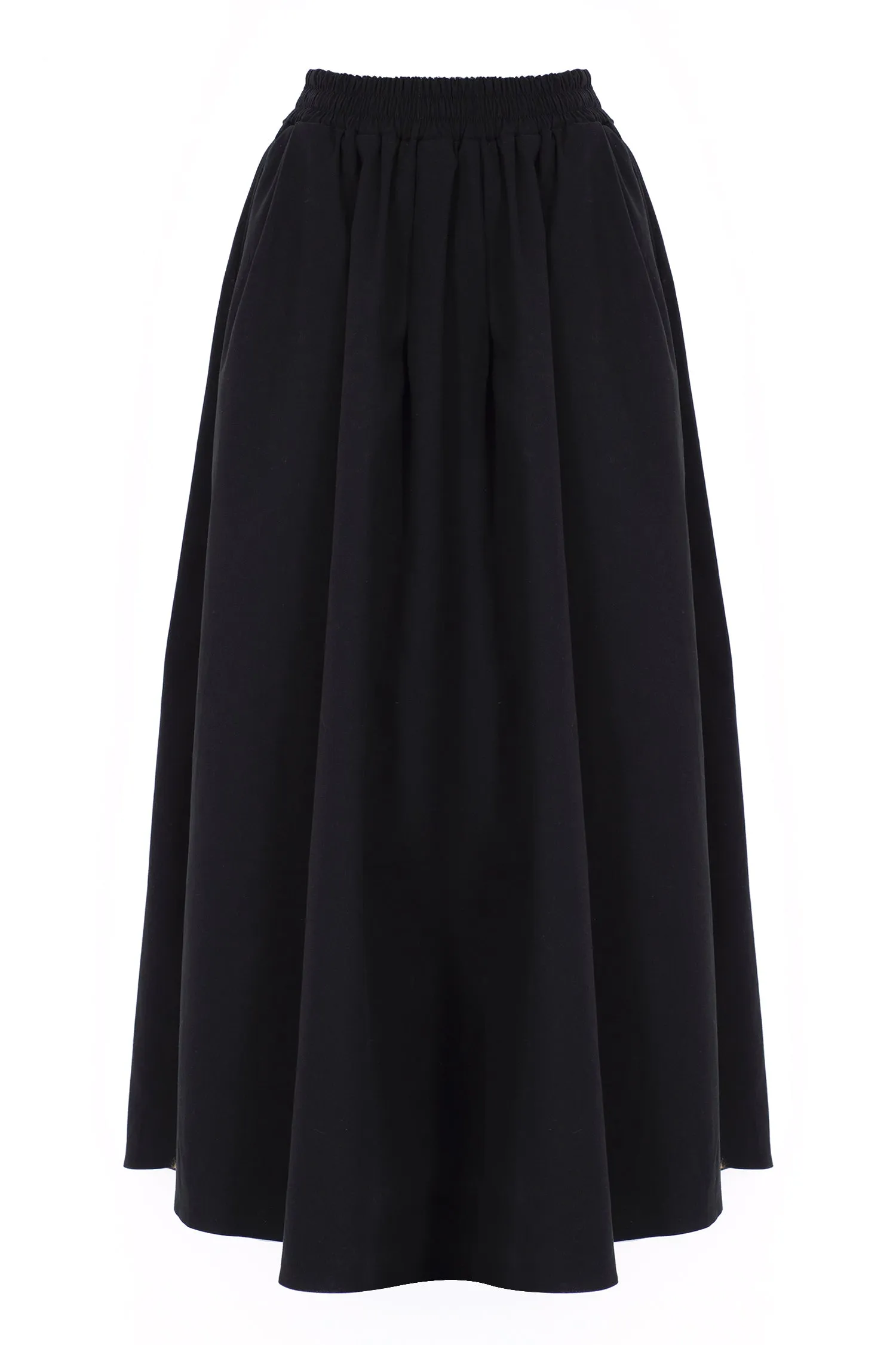 Black Elastic Waist Midi Skirt