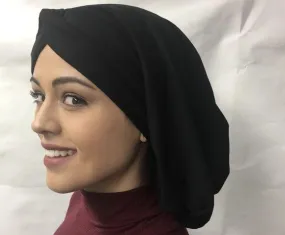 Black Headscarf | Uptown Girl Headwear Black Cotton or Lycra Stretchy Spandex Classic Snood Hijab | Turban For Women | Made in USA