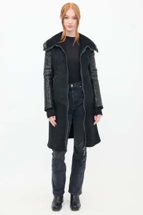 Black Shearling & Down Sleeve Coat