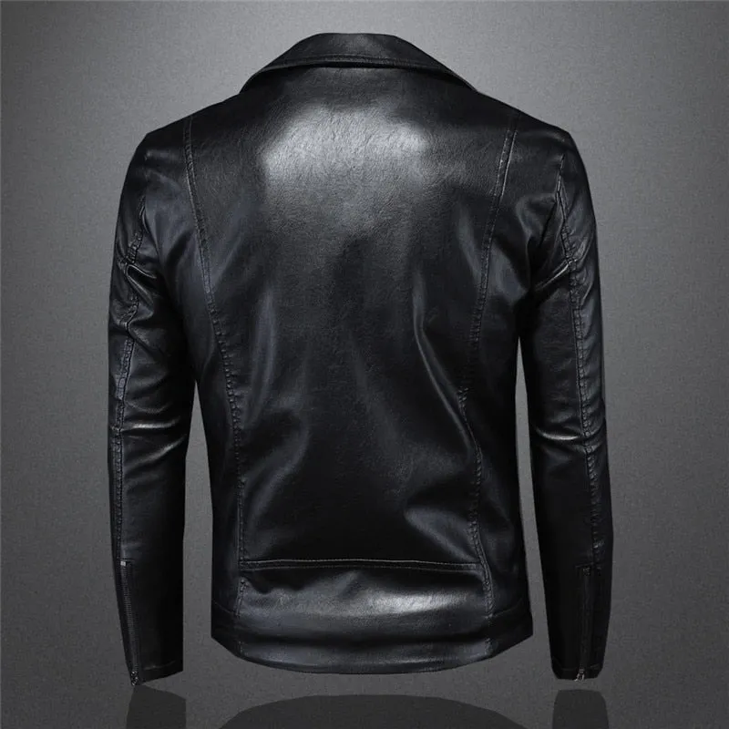 Black Solid Zipper Style PU Leather Man's Jacket