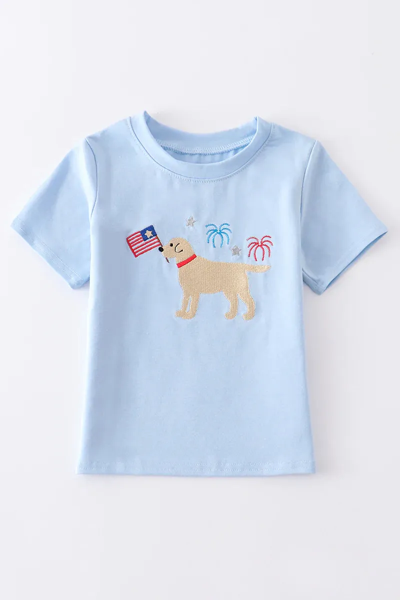 Blue Patriotic Dog Embroidered Shirt