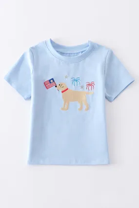 Blue Patriotic Dog Embroidered Shirt