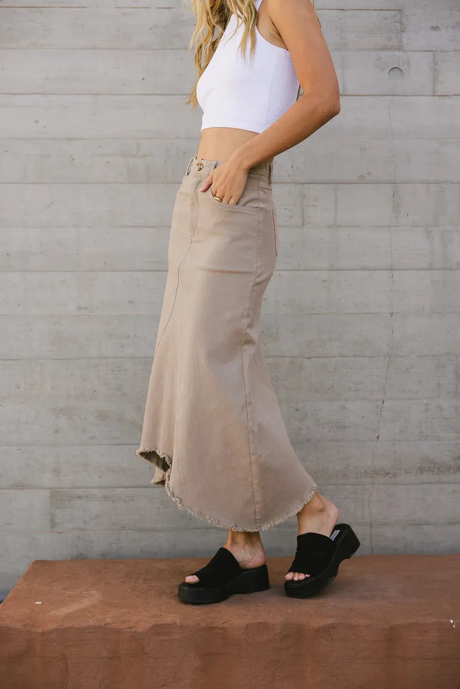 Blythe Denim Skirt in Taupe