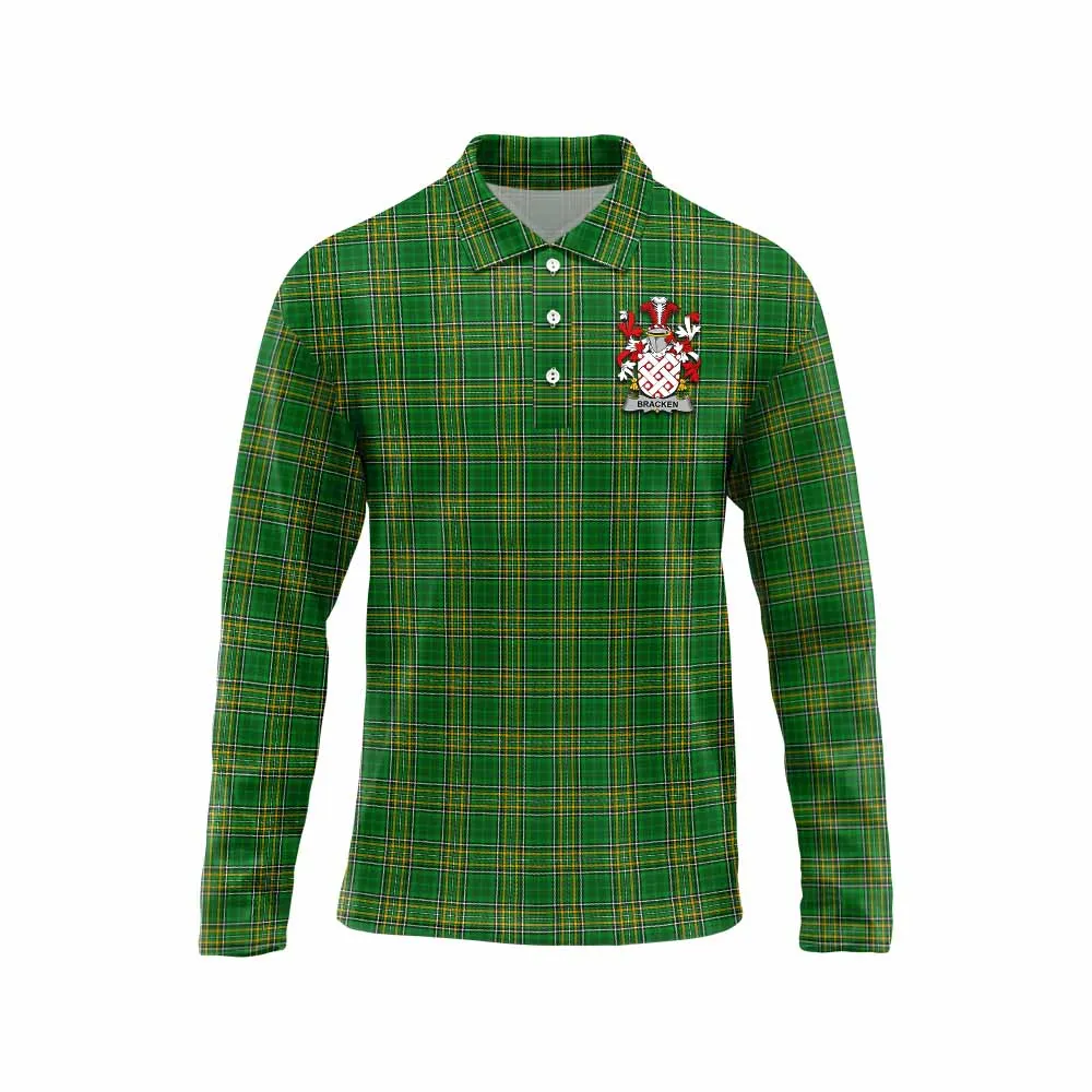 Bracken Irish Clan Tartan Long Sleeve Polo Shirt with Coat of Arms