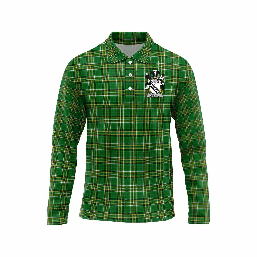 Bunbury Irish Clan Tartan Long Sleeve Polo Shirt with Coat of Arms