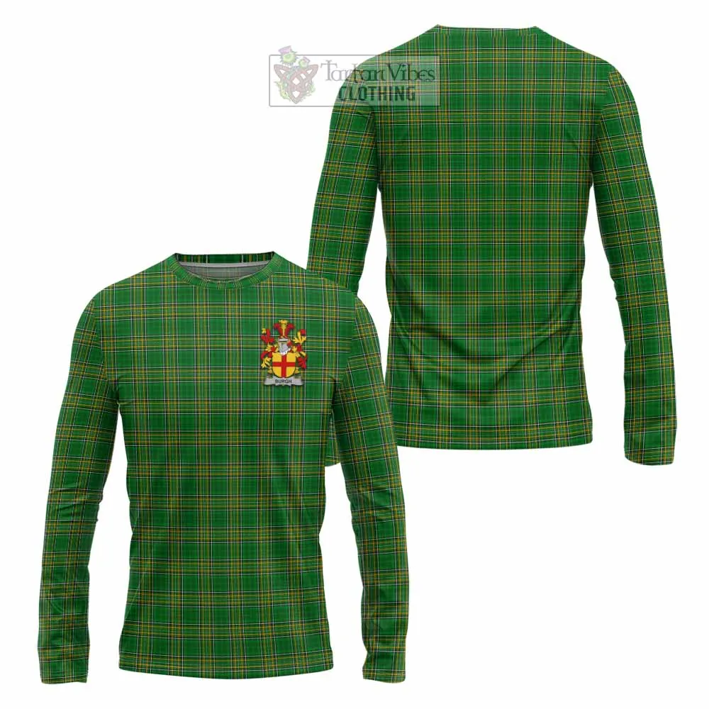 Burgh Irish Clan Tartan Long Sleeve T-Shirt with Coat of Arms