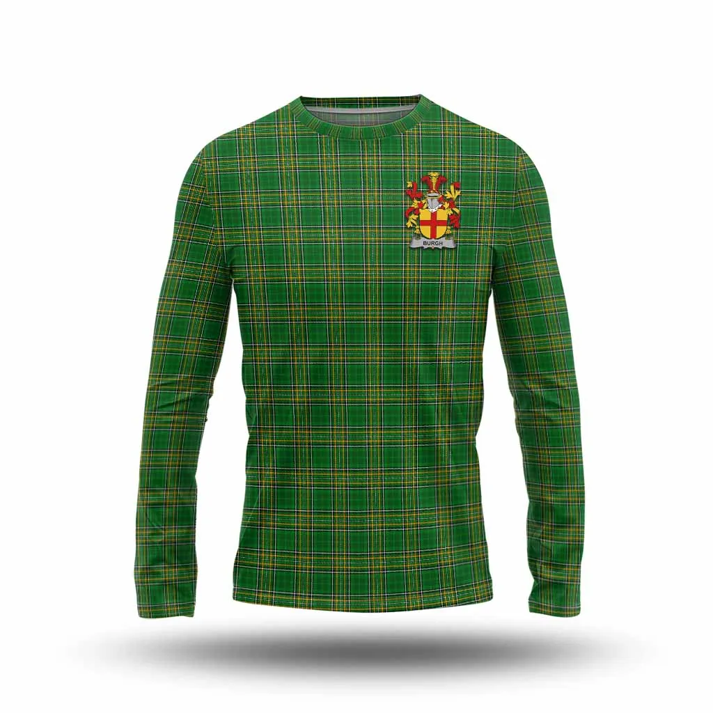 Burgh Irish Clan Tartan Long Sleeve T-Shirt with Coat of Arms