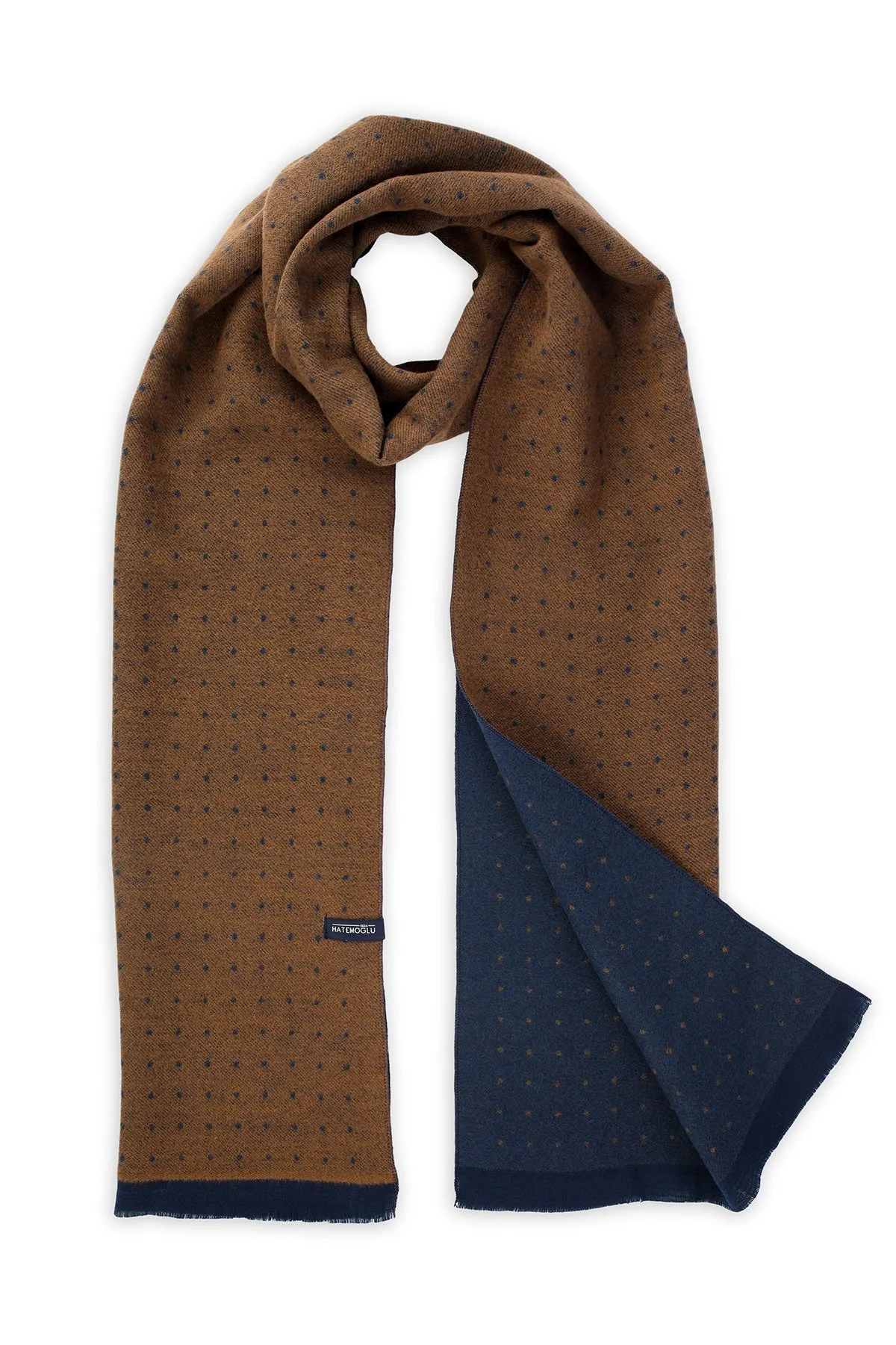 Camel - Indigo Dot Patterned Scarf