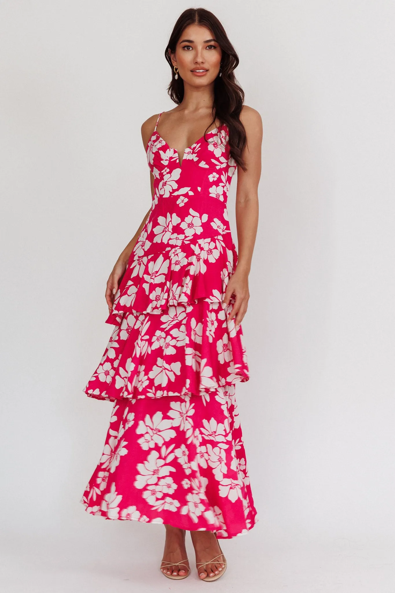 Carlo Tiered Ruffle Maxi Dress Pink