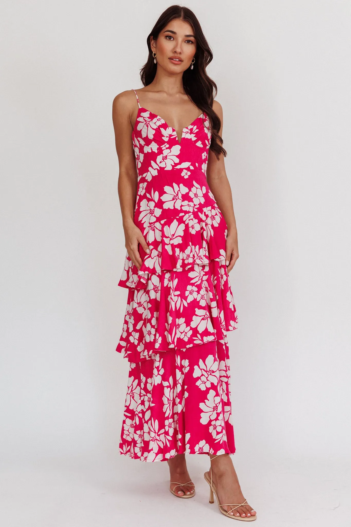 Carlo Tiered Ruffle Maxi Dress Pink