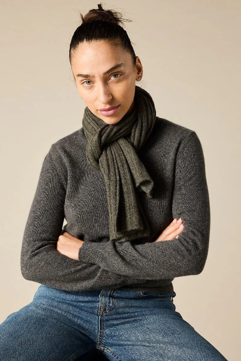 Cashmere Alex Rib Scarf in Army