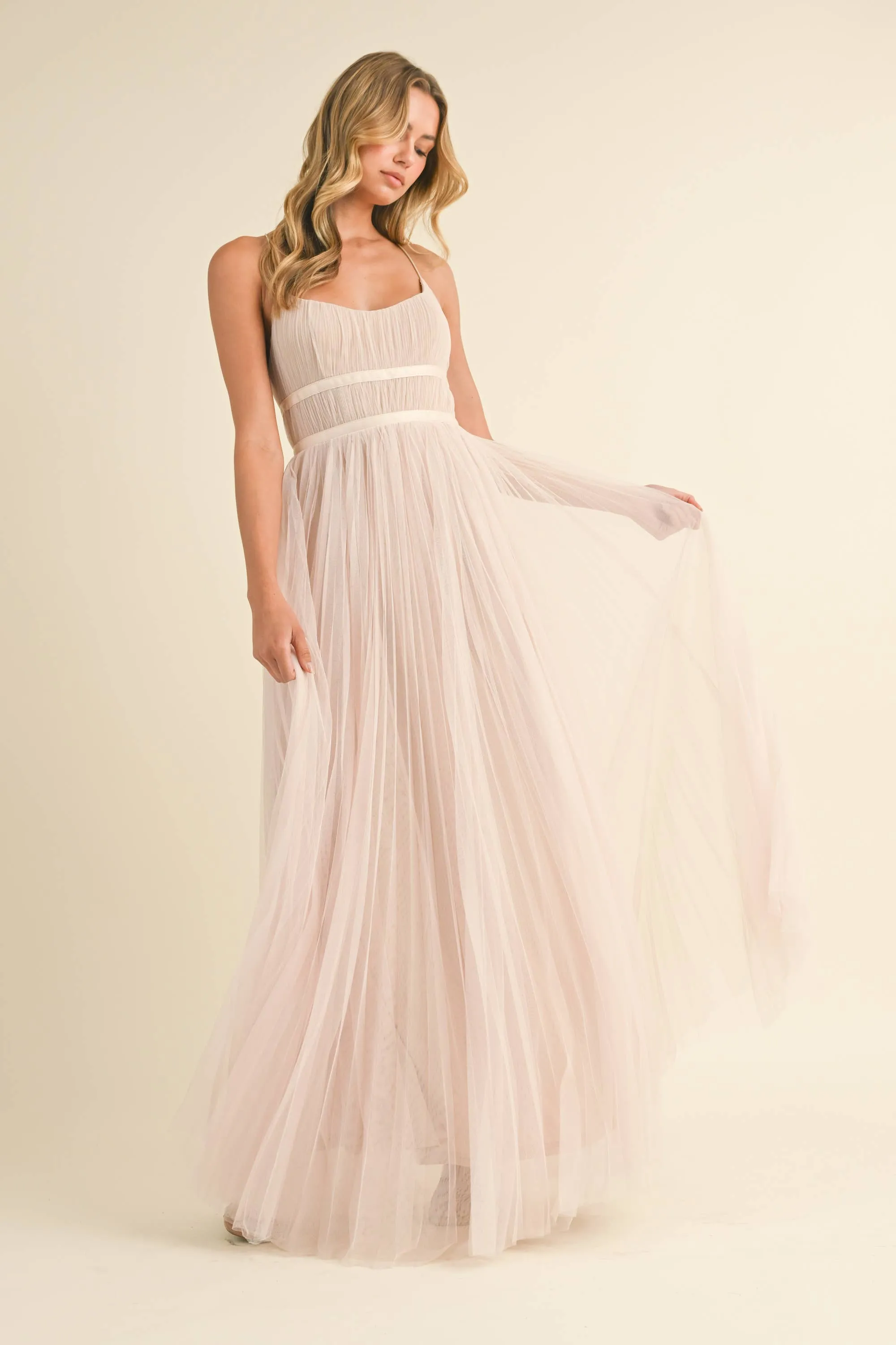 Champagne Tulle Maxi Dress