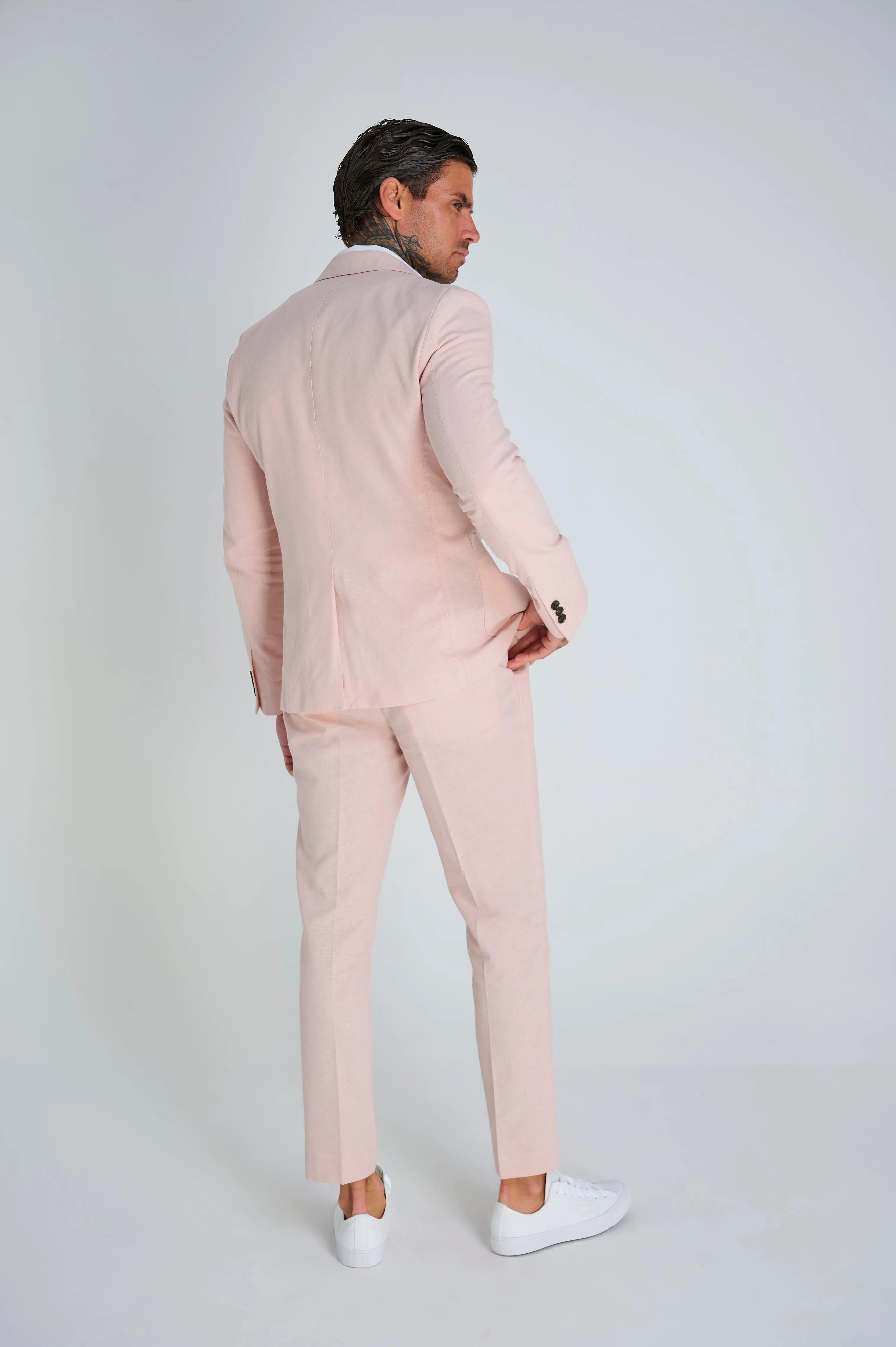 Chris Slim Fit Linen Cotton Blend Single Breasted Suit Blazer in Pink