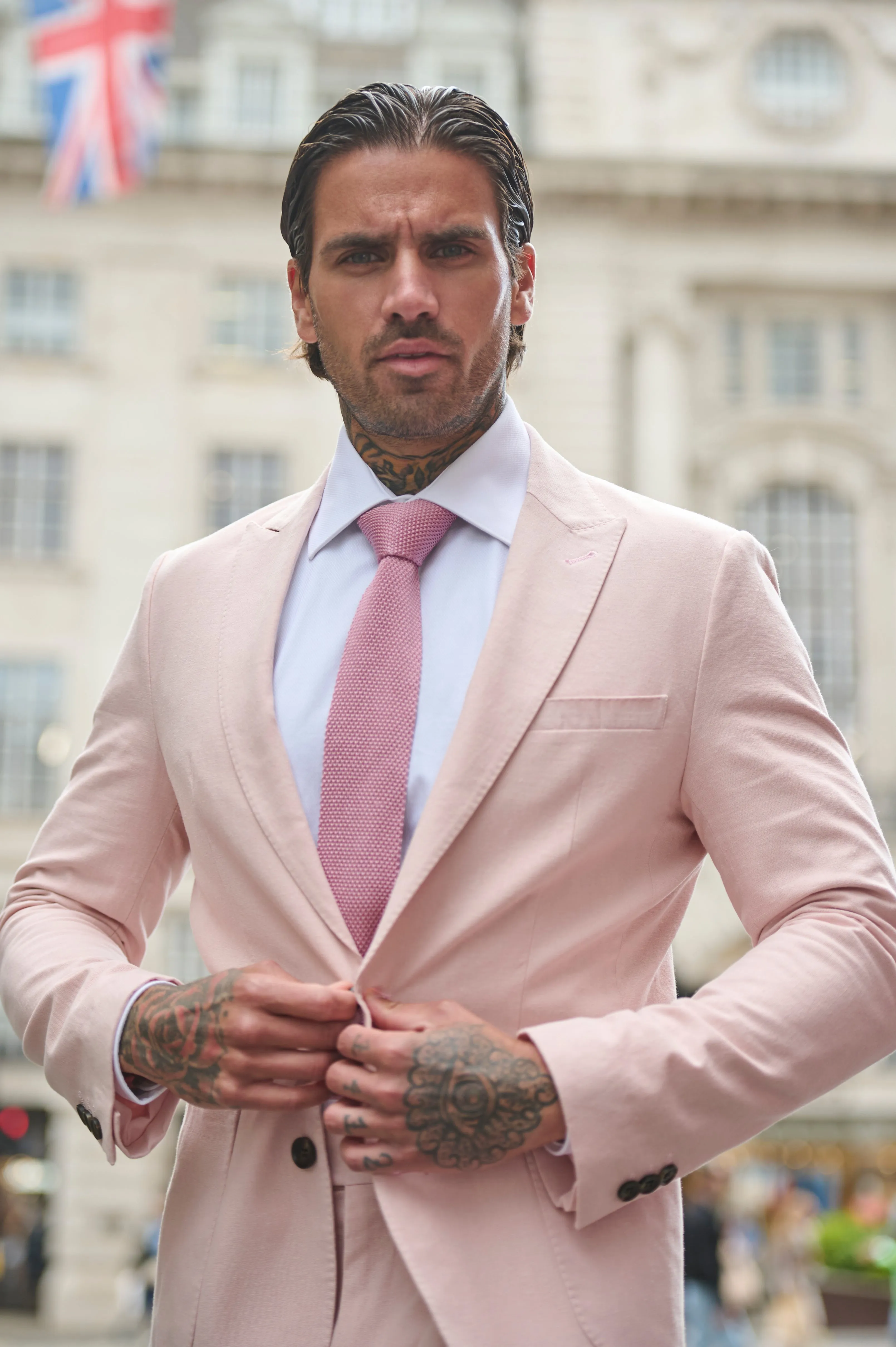 Chris Slim Fit Linen Cotton Blend Single Breasted Suit Blazer in Pink