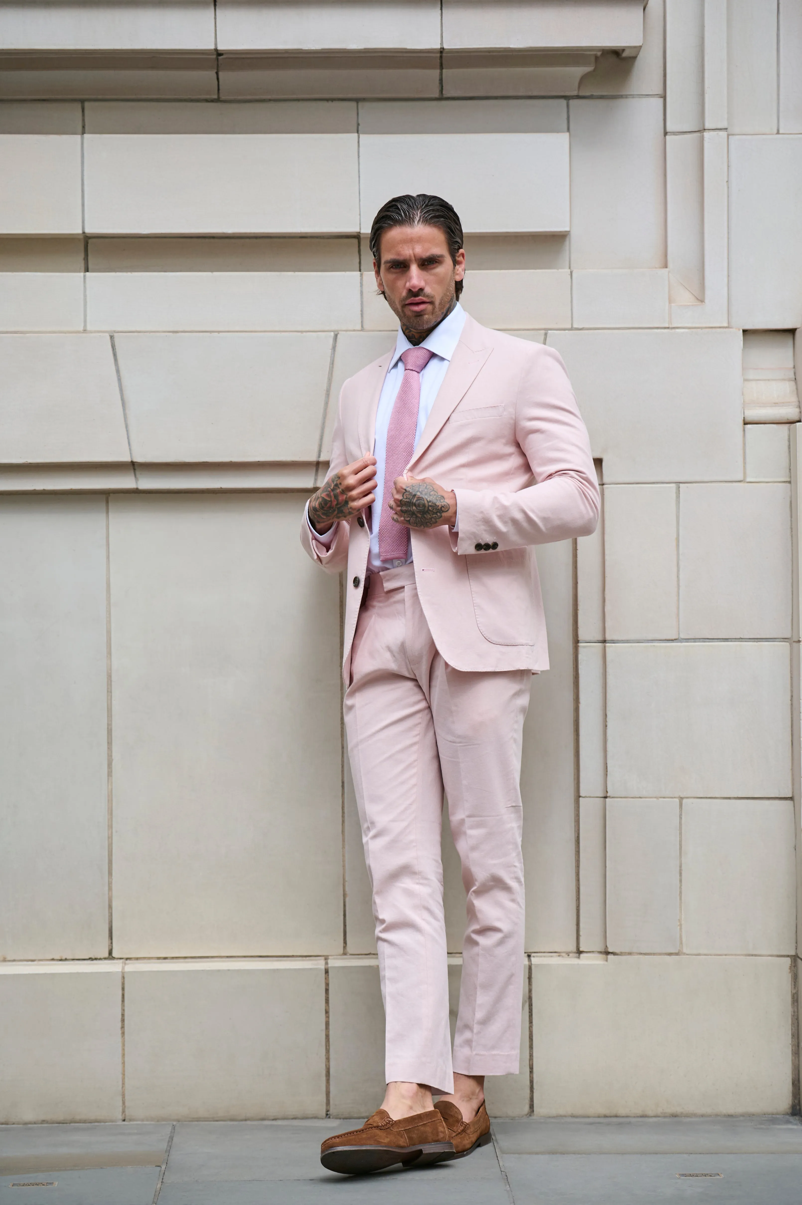 Chris Slim Fit Linen Cotton Blend Single Breasted Suit Blazer in Pink