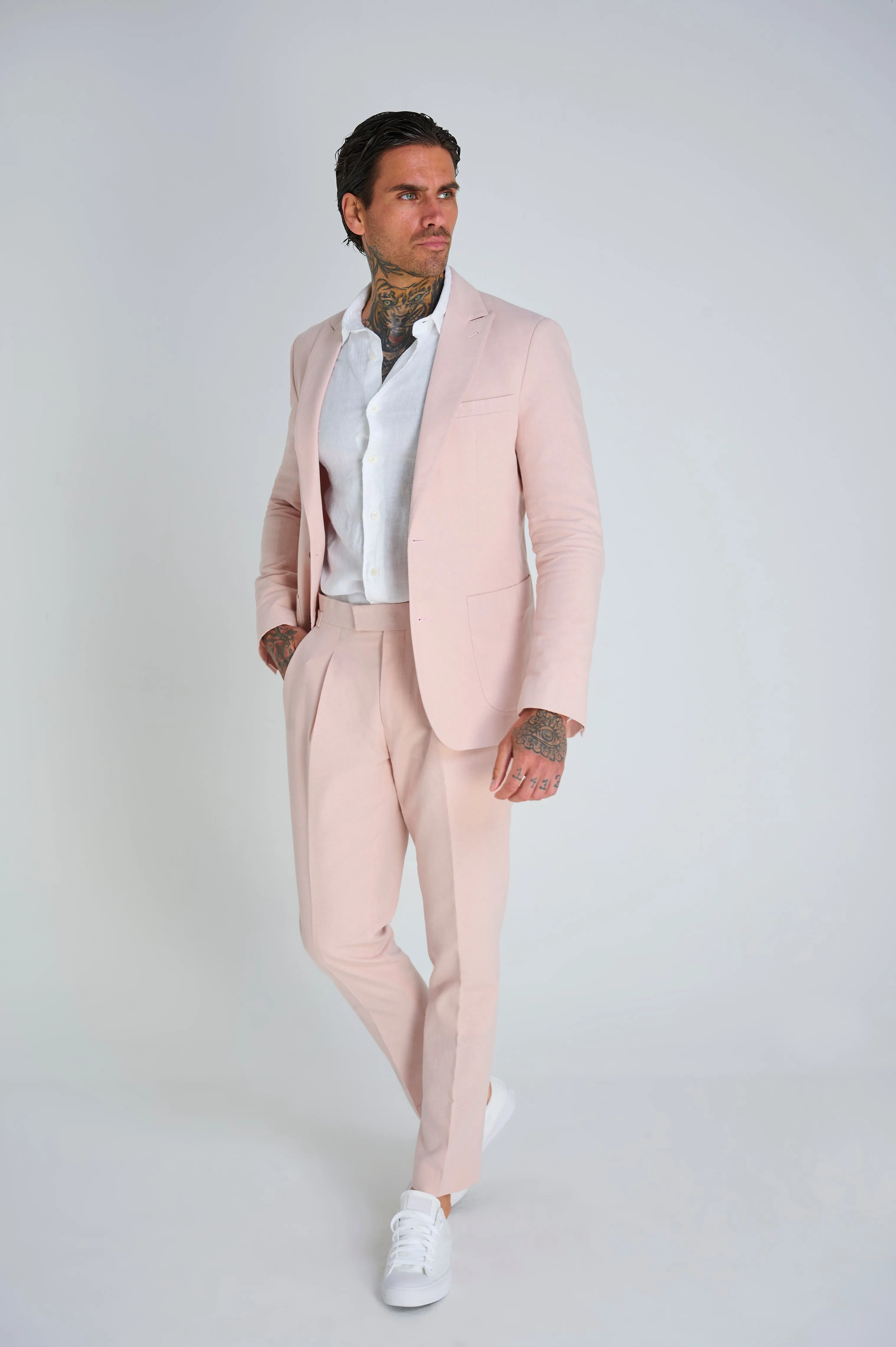 Chris Slim Fit Linen Cotton Blend Single Breasted Suit Blazer in Pink