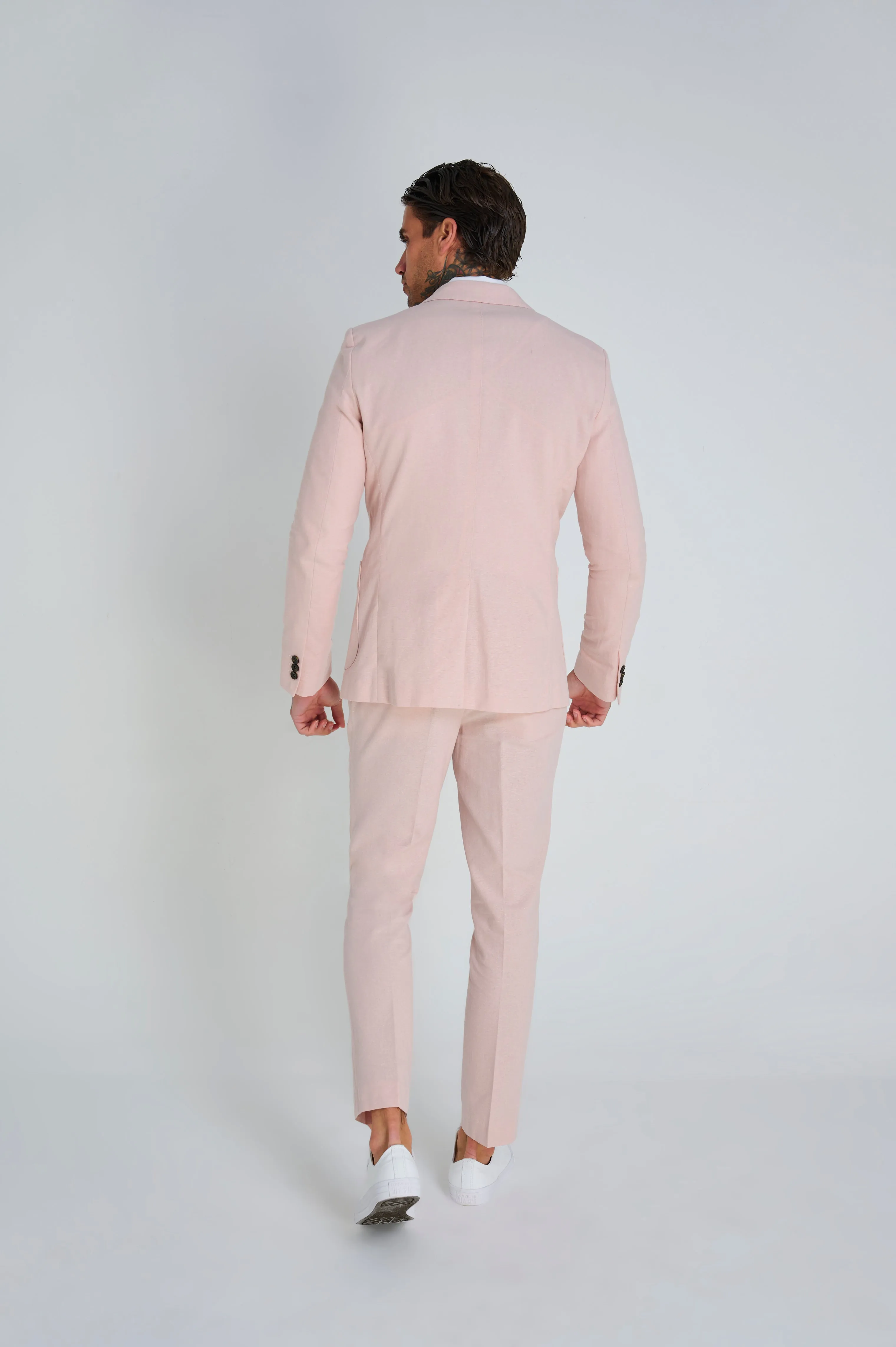 Chris Slim Fit Linen Cotton Blend Single Breasted Suit Blazer in Pink