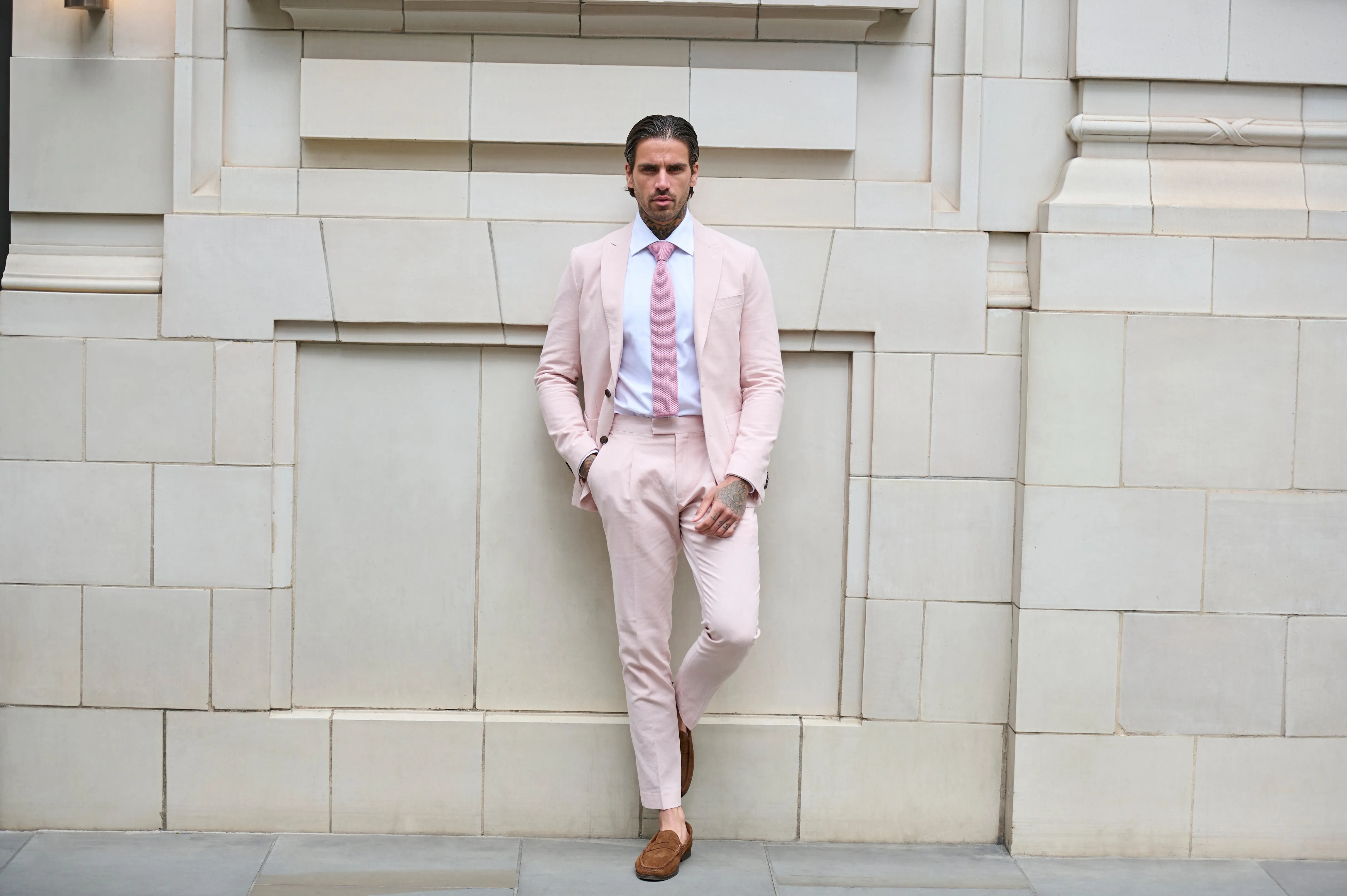 Chris Slim Fit Linen Cotton Blend Single Breasted Suit Blazer in Pink