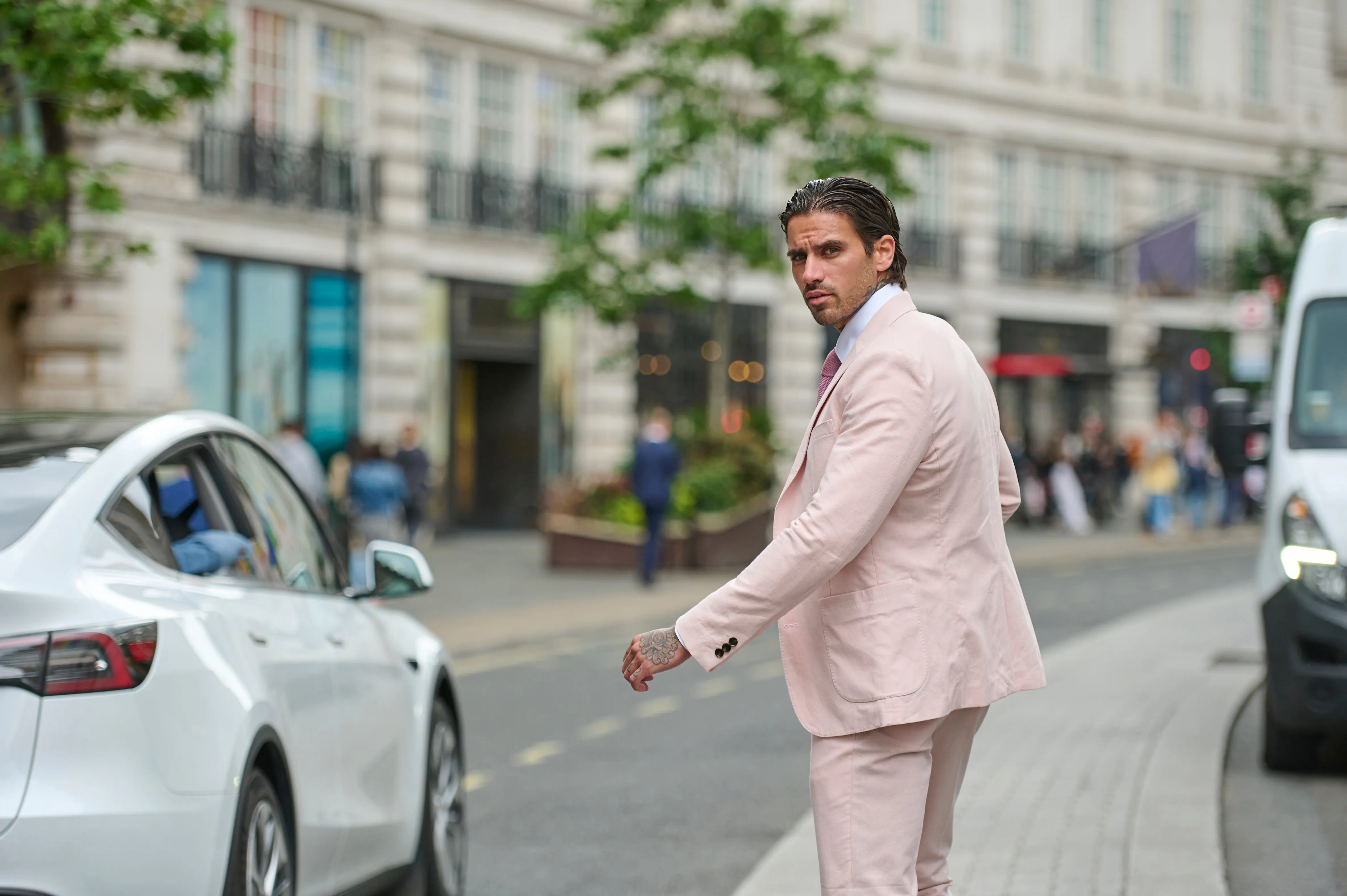 Chris Slim Fit Linen Cotton Blend Single Breasted Suit Blazer in Pink