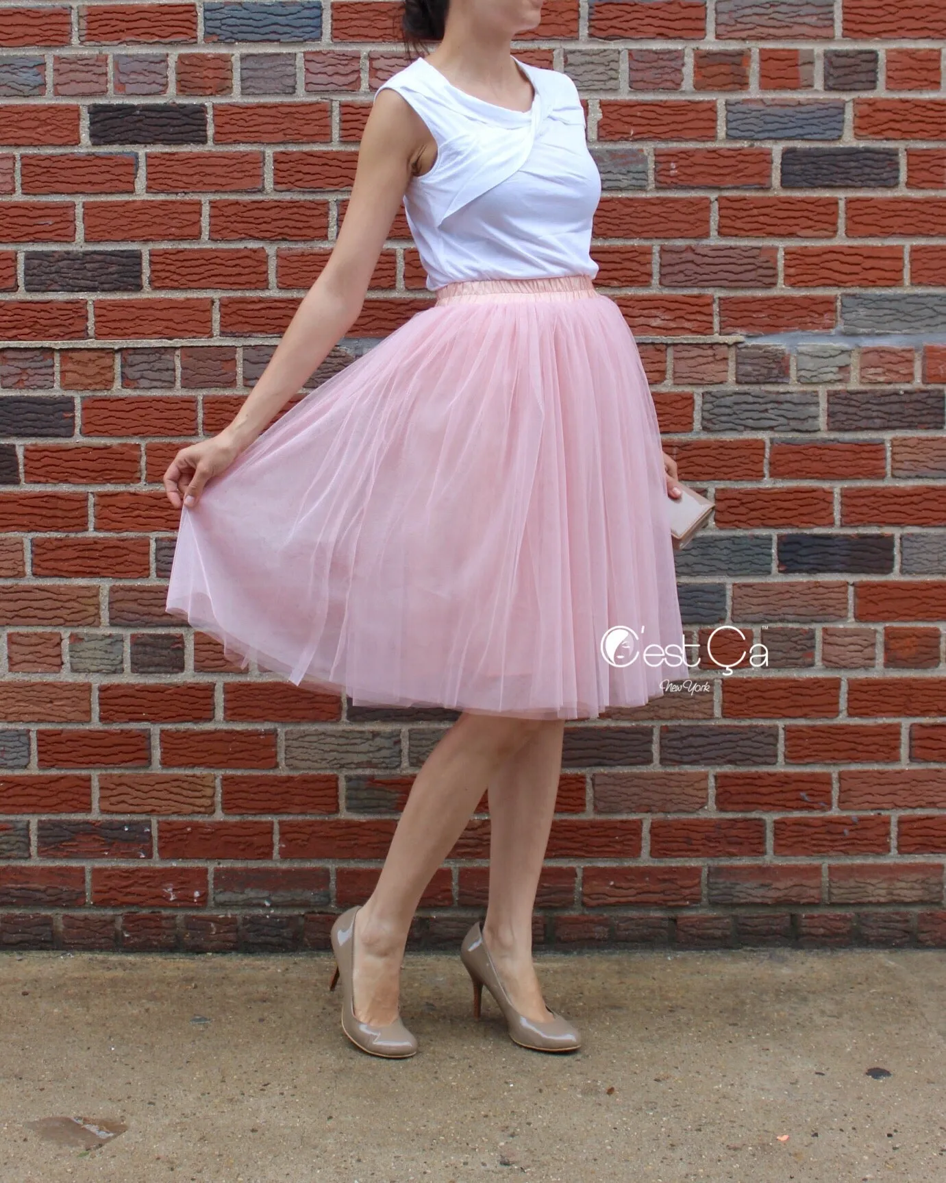 Corinne Gray Pink Soft Tulle Skirt - Midi