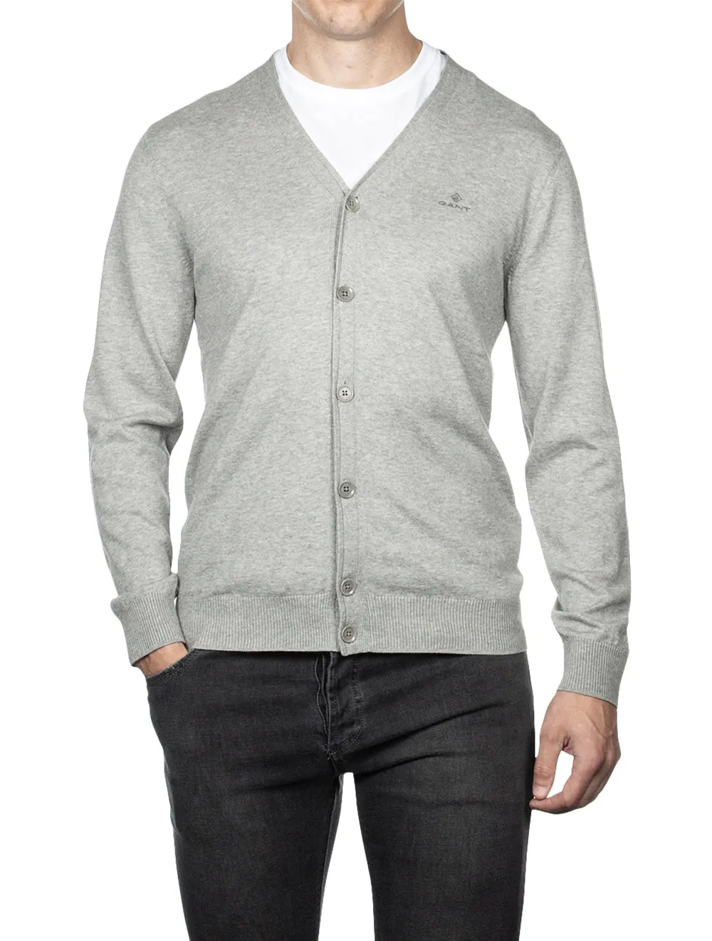 Cotton Cashmere Cardigan Grey Melange